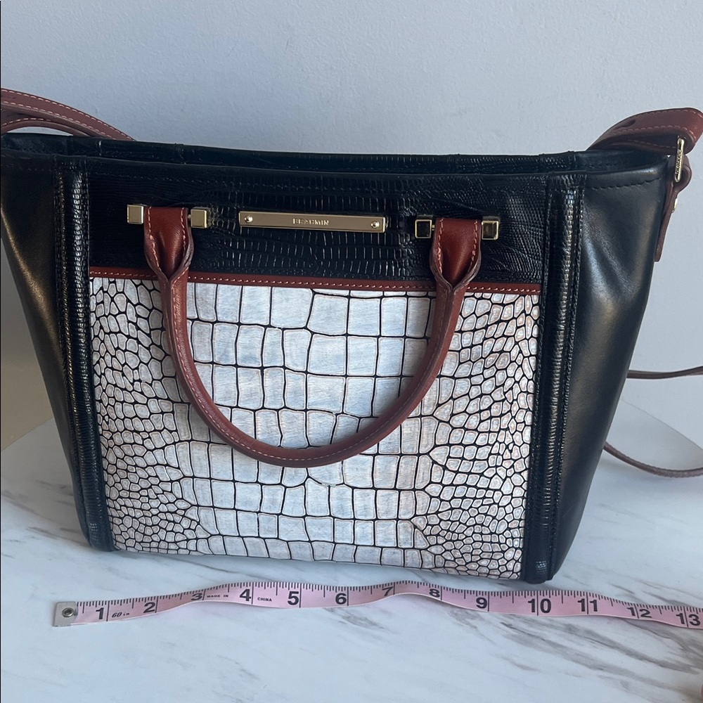 Brahmin Black & Brown Satchel with White Croc-Embossed Panel - Picture 8 of 11